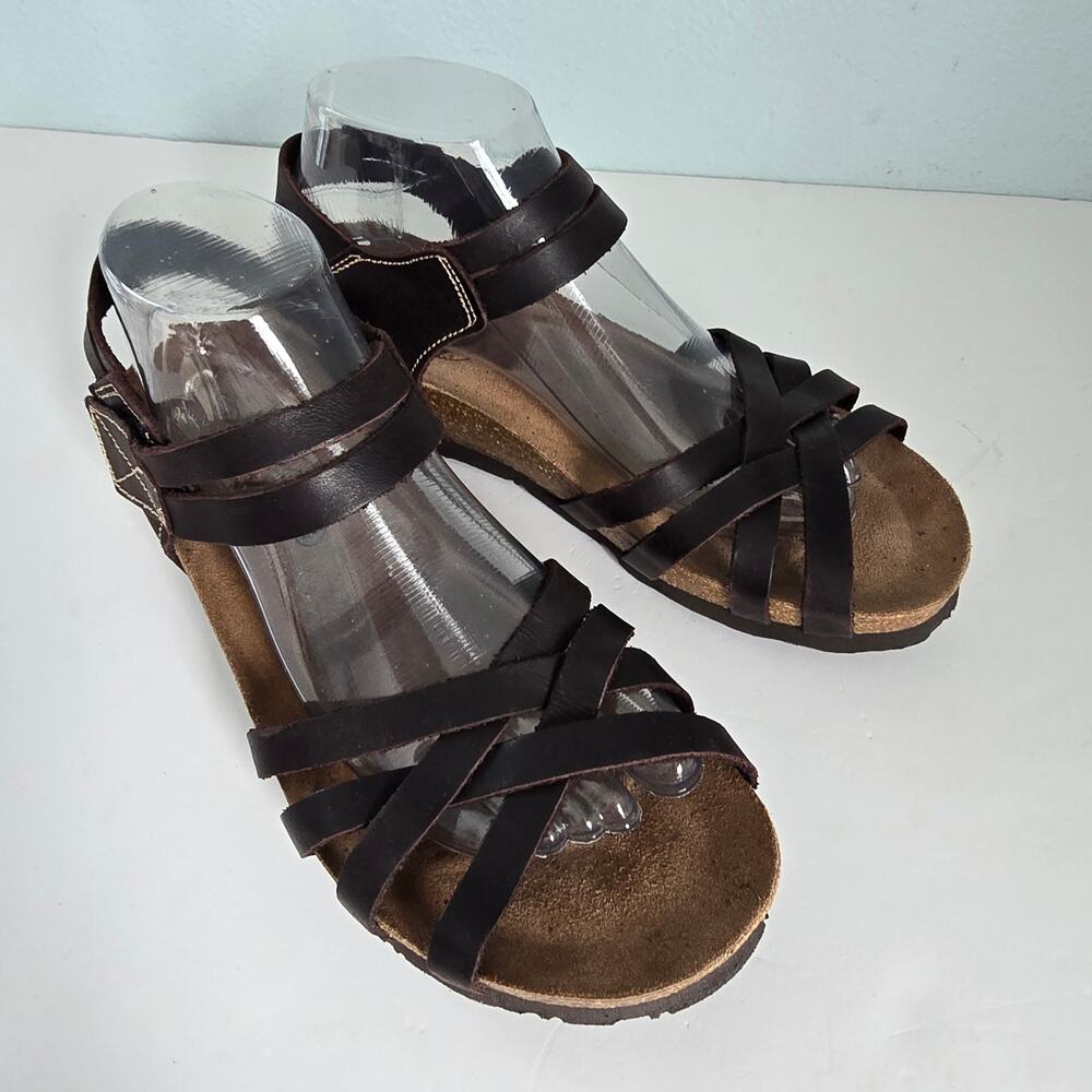 Sabatini Cork Wedge Quarter Strap Sandal Womens US9 Brown Leather Summer Vacay